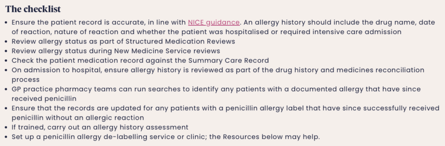 Lista de verificación de alergia a la penicilina