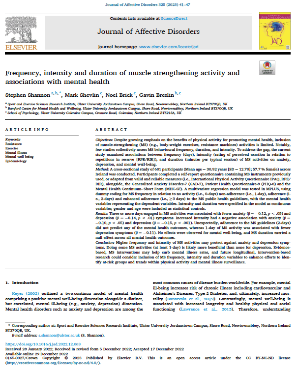 Frecuencia, intensidad y duración de la actividad de fortalecimiento muscular y asociaciones con la salud mental