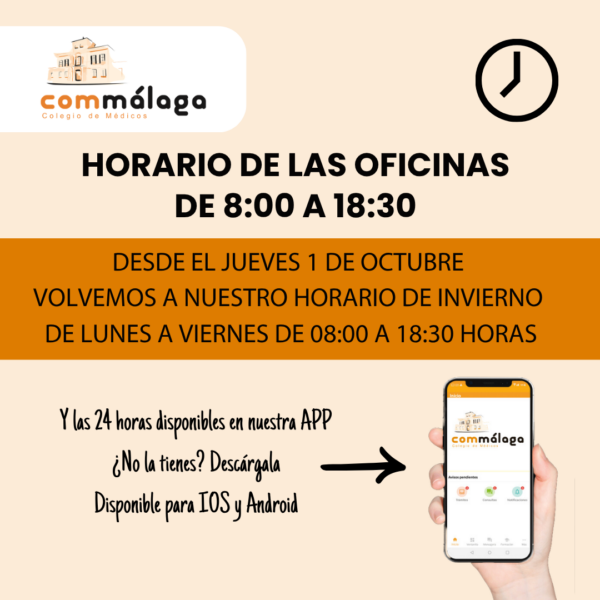 Horario de atención al colegiado: de 8 a 18:30 horas