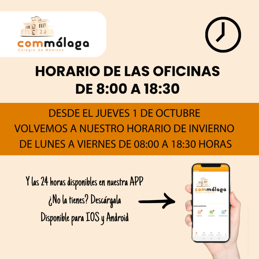 Horario de atención al colegiado: de 8 a 18:30 horas